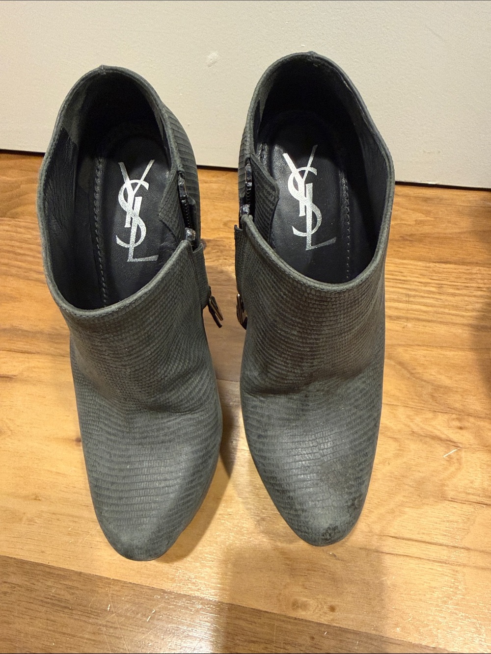 Yves Saint Laurent Gray Textured Ankle Booties